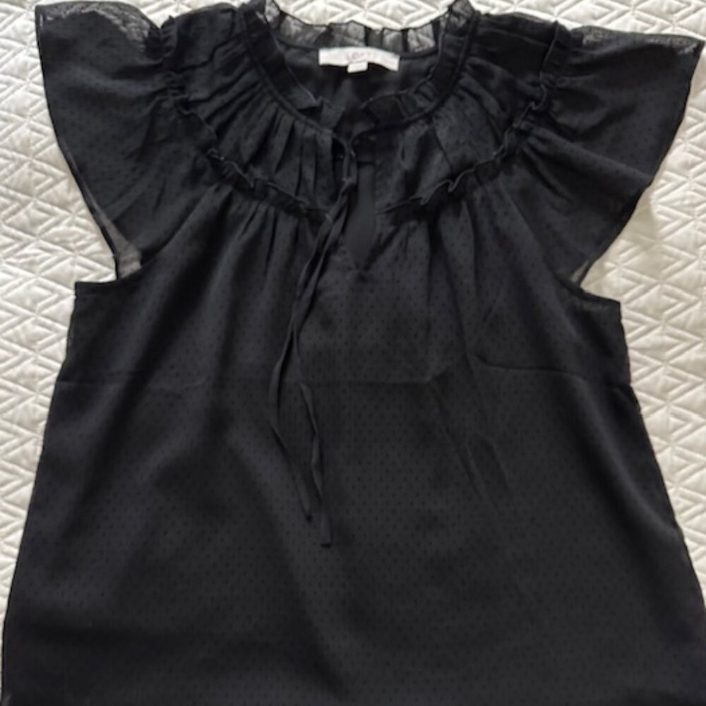 Loft  Petite Large Flutter Sleeve Shirt Black